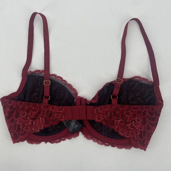 Bezier Size 34E Gramercy Lace Underwire Bra Burgundy Semi Sheer TR11142LF2 - Picture 6 of 11